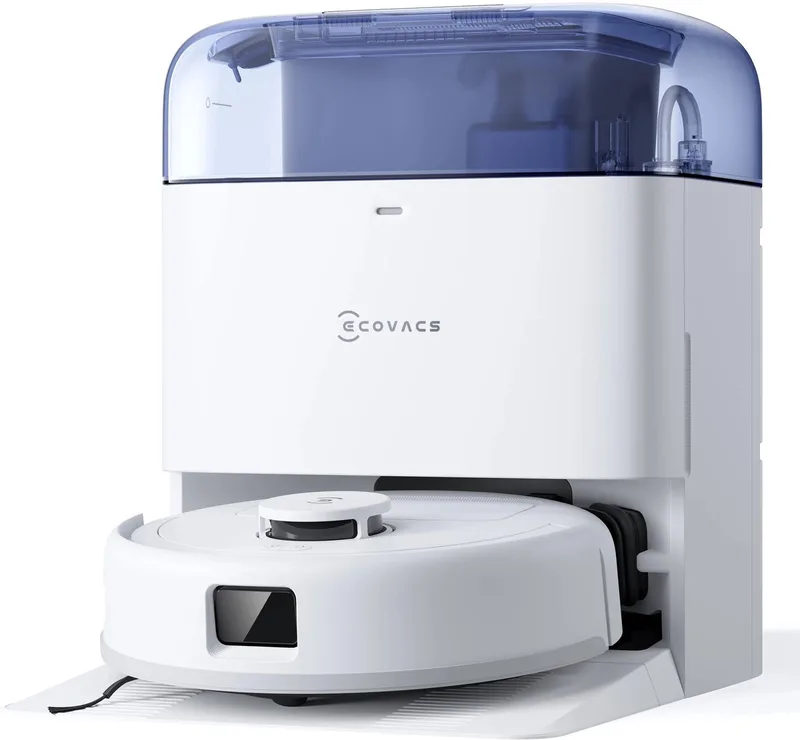 DEEBOT Mini Blauw - compacte Robotstofzuiger - 9.000 Pa zuigkracht- Zelfreinigende Robotstofzuiger met Warmwater – Dweilsysteem - Automatisch Leegstation - Geschikt voor dierenharen van Ecovacs in Wit met Blauw – productfoto 1 van 2