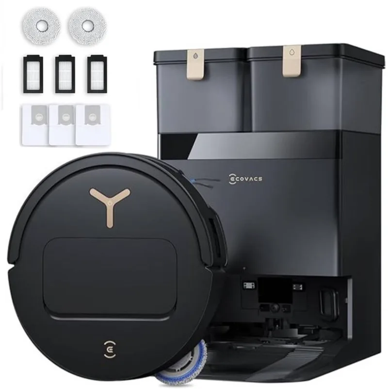 Deebot T50 Pro Omni Gen3 Care Kit Robotstofzuiger Met Dweilfunctie - 25.000Pa - 8.1 cm Ultradun - ZeroTangle 3.0 - TruEdge 2.0 Randreiniging - AIVI 3D 3.0 Obstakelvermijding - 75°C Heetwater by Ecovacs in Black – product photo