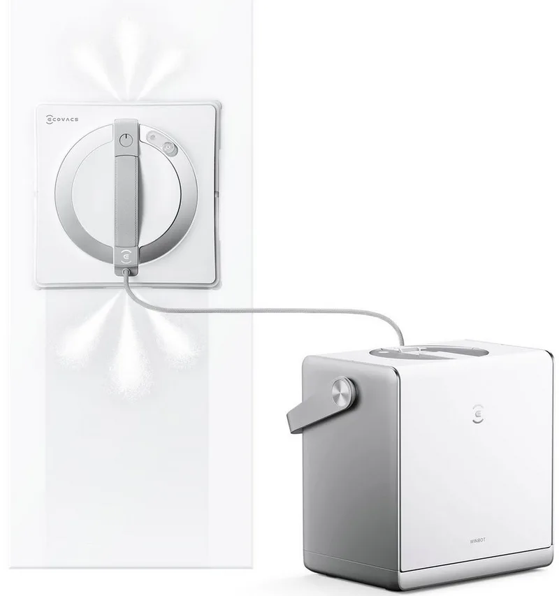 Fensterputzroboter WINBOT W2 PRO OMNI, Intelligente, unterbrechungsfreie Fensterreinigung, mit 7 Modi, automatischer Nachladung & innovativer Randerkennung de Ecovacs en Argent, Blanc – photo produit