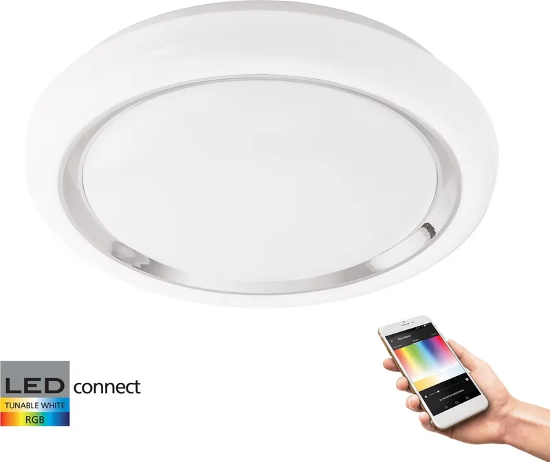 Capasso-C - Wand/Plafondlamp - en gekleurd licht - Ø340 - Wit/Chroom van EGLO connect in Wit – productfoto