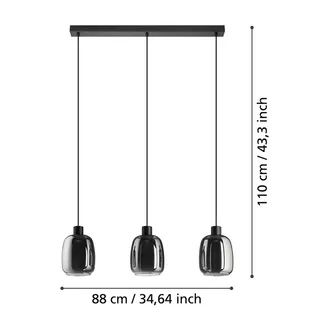 LED hanglamp Molochio-Z, 3-lamps, zwart, helder van EGLO connect in Zwart, Helder – productfoto 3 van 5