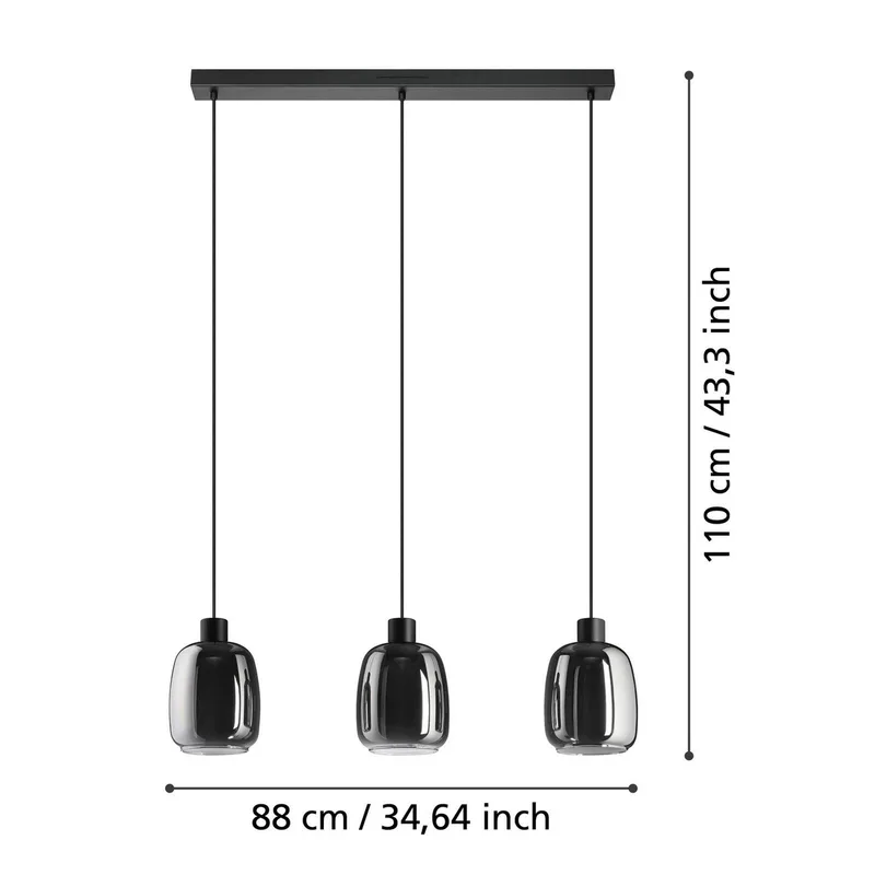 LED hanglamp Molochio-Z, 3-lamps, zwart, helder van EGLO connect in Zwart, Helder – productfoto 3 van 5