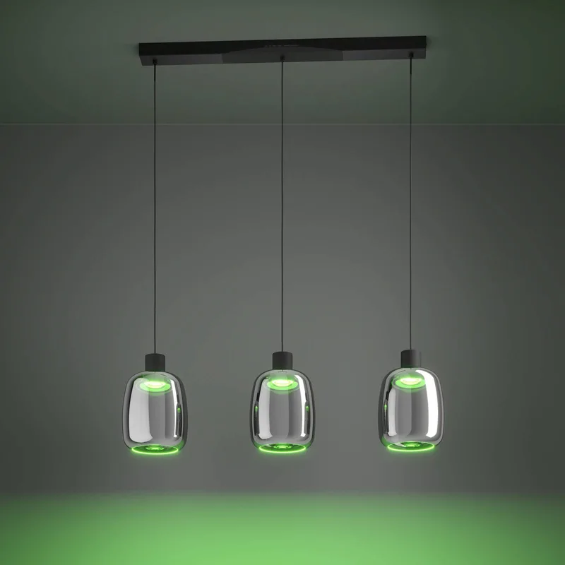 LED hanglamp Molochio-Z, 3-lamps, zwart, helder van EGLO connect in Zwart, Helder – productfoto 4 van 5
