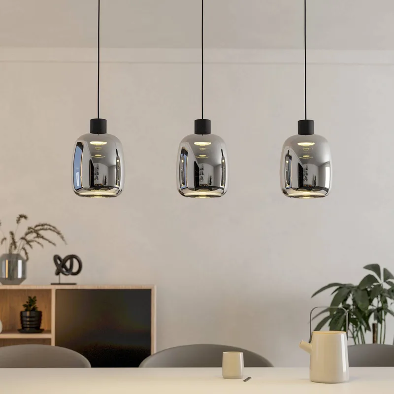 LED hanglamp Molochio-Z, 3-lamps, zwart, helder van EGLO connect in Zwart, Helder – productfoto 1 van 5