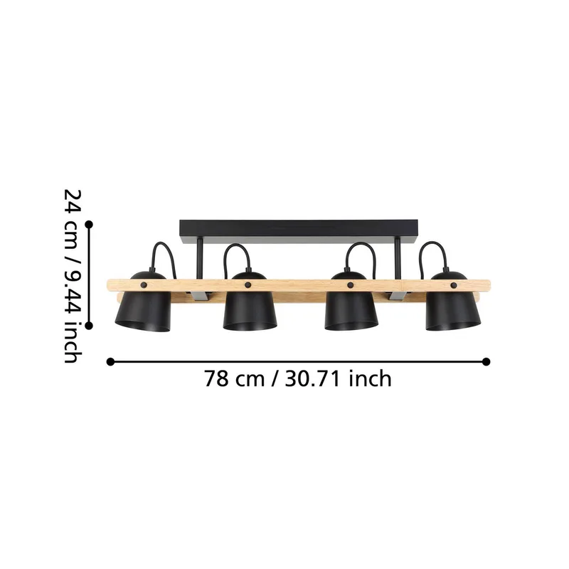 LED plafondlamp Hornwood-Z, 4-lamps, zwart by EGLO connect in Black, Licht hout – product photo 4 of 5