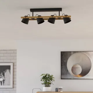 LED plafondlamp Hornwood-Z, 4-lamps, zwart by EGLO connect in Black, Licht hout – product photo 3 of 5