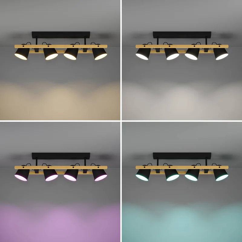 LED plafondlamp Hornwood-Z, 4-lamps, zwart by EGLO connect in Black, Licht hout – product photo 5 of 5