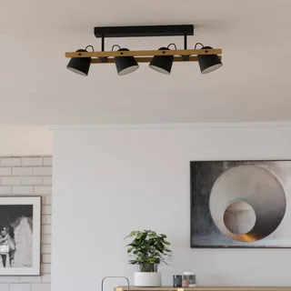 LED plafondlamp Hornwood-Z, 4-lamps, zwart by EGLO connect in Black, Licht hout – product photo 2 of 5