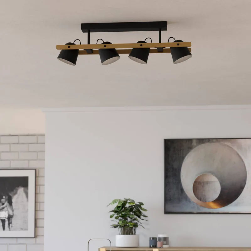 LED plafondlamp Hornwood-Z, 4-lamps, zwart by EGLO connect in Black, Licht hout – product photo 2 of 5