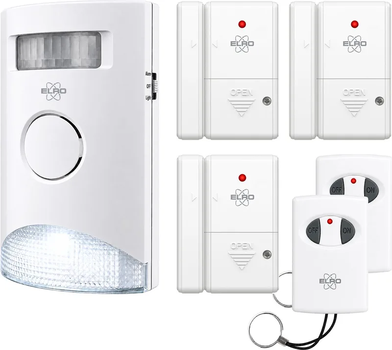 AS31S HomeLite Alarmsysteem - Draadloos - 6-delige Set – Basis Unit met Bewegingssensor, 3x Deur-/Raamcontact en 2x Afstandsbediening – Geen Wifi nodig fra ELRO i Hvid – produktbillede