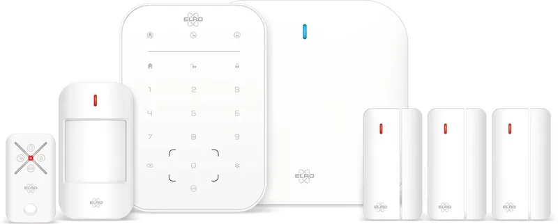 AS98S Home2 Slim Draadloos Alarmsysteem – Als Beste Getest - Wifi – GSM Functie – Met Basisstation, Controlepaneel, Bewegingsmelder, 3x Deur/Raam Contact en Afstandsbediening von ELRO in 2e Generatie – Produktfoto