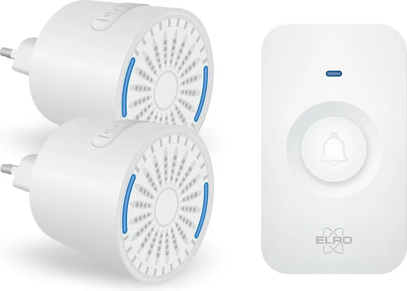 DB2000 Draadloze Deurbel Set – met 2 Compacte Plug-In Ontvangers - Bereik 200 meter - IP65 Waterdicht - 64 Melodieën von ELRO in Weiß – Produktfoto