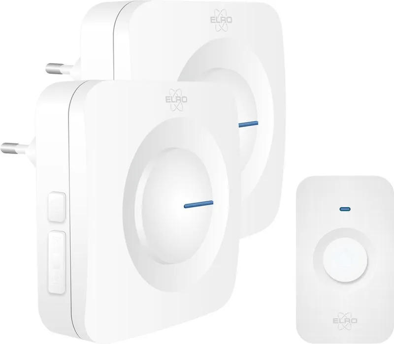 DB3000 Draadloze Deurbel Set – 2x Plug-in Ontvanger - Bereik 300 meter - IP65 Waterdicht - 64 Melodieën von ELRO in Weiß – Produktfoto