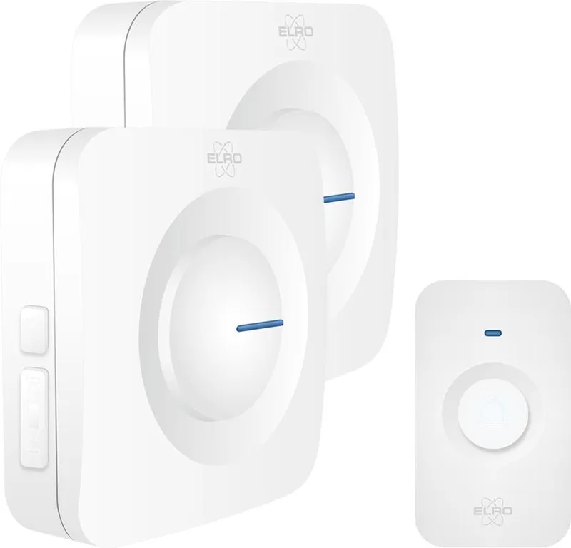 DB3000 Draadloze Deurbel Set – met 2x Ontvanger op batterij - Bereik 300 meter - IP65 Waterdicht - 64 Melodieën by ELRO in White – product photo