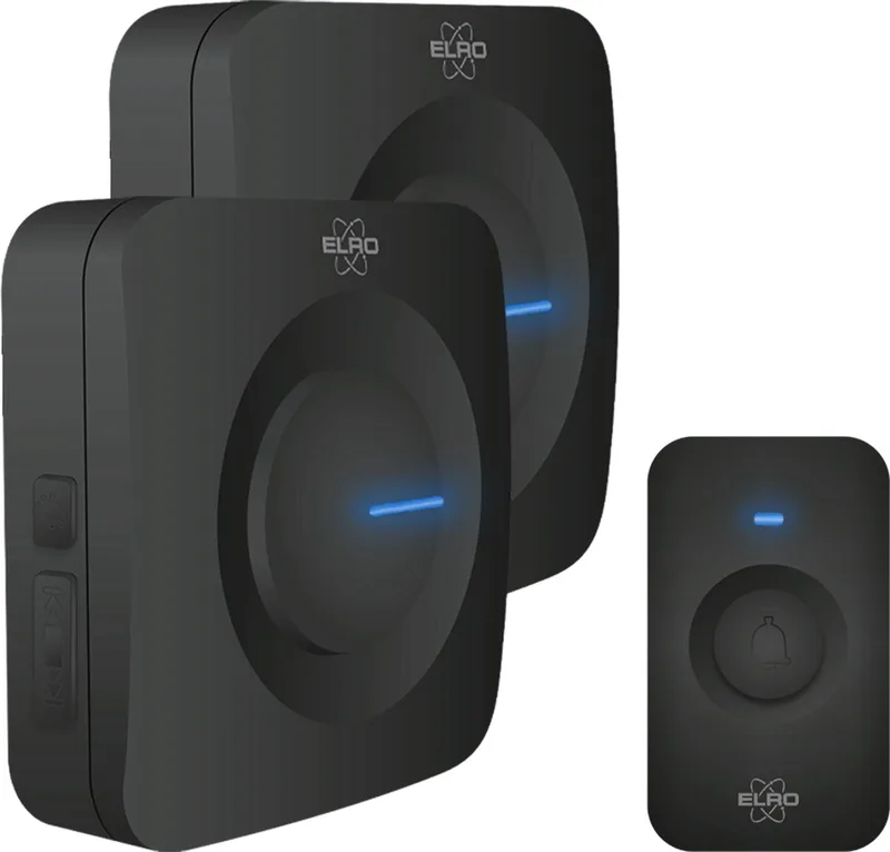 DB3000 Draadloze Deurbel Set – met 2x Ontvanger op batterij - Bereik 300 meter - IP65 Waterdicht - 64 Melodieën von ELRO in Schwarz – Produktfoto
