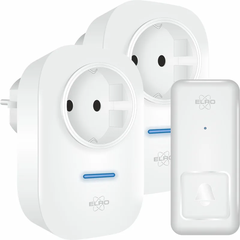 DB4000 Draadloze Kinetische Deurbel Set – Nederlandse Versie – met 2x Plug-in Ontvanger met Stopcontact – Geen Batterijen nodig von ELRO in Weiß – Produktfoto