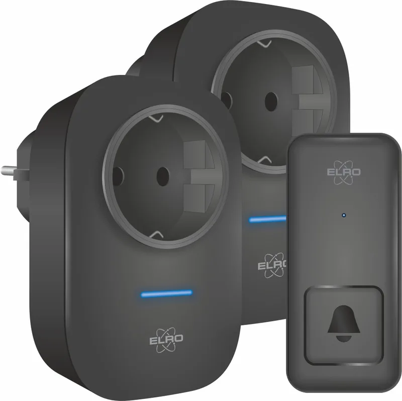 DB4000 Draadloze Kinetische Deurbel Set – Nederlandse Versie – met 2x Plug-in Ontvanger met Stopcontact – Geen Batterijen nodig von ELRO in Schwarz – Produktfoto