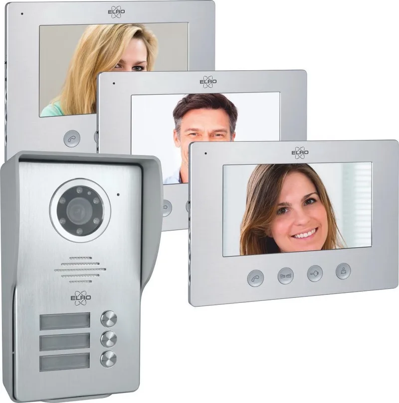 DV4000-3 Video Deur Intercom – 3 Appartementen - 1080P Full HD Camera met nachtzicht – 4-draads kabel – 16 Beltonen by ELRO in Silver – product photo
