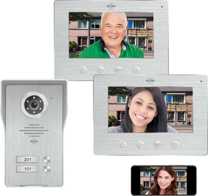 DV4000IP2 Wifi IP Video Deur Intercom – 2 appartementen - 1080P Full HD Camera met nachtzicht – 4-draads kabel – 16 Beltonen by ELRO in Silver – product photo