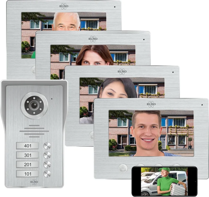 DV4000IP4 Wifi IP Video Deur Intercom – 4 appartementen - 1080P Full HD Camera met nachtzicht – 4-draads kabel – 16 Beltonen by ELRO in Silver – product photo