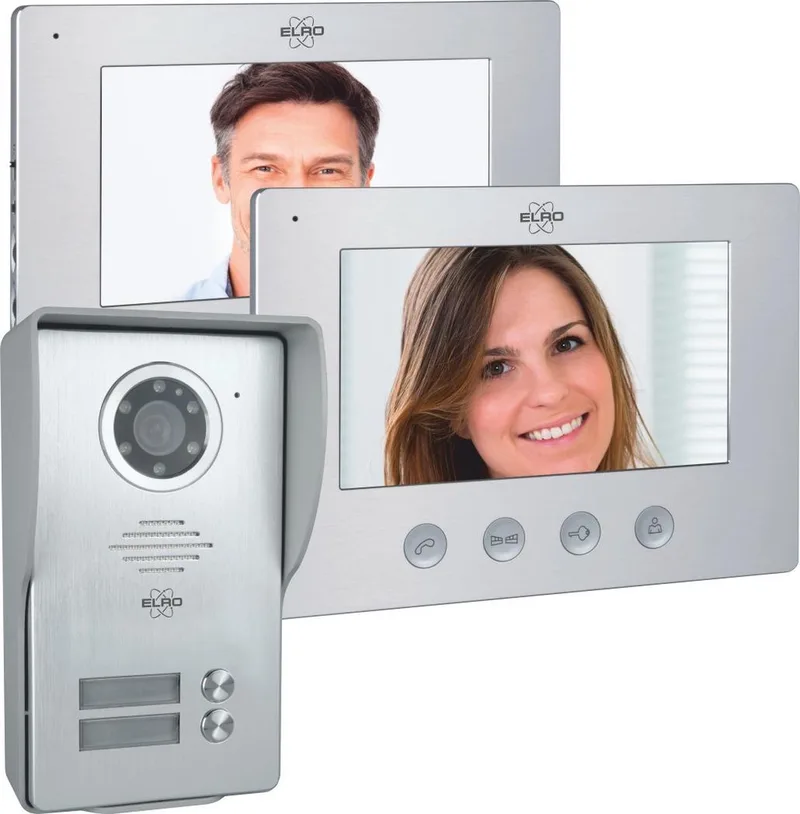 DV477W2 Video Deur Intercom - 2 Appartementen - Met 2x 7 inch kleurenscherm - Verstelbare camera met nachtzicht - Color Night Vision - 16 Beltonen by ELRO in Grey – product photo