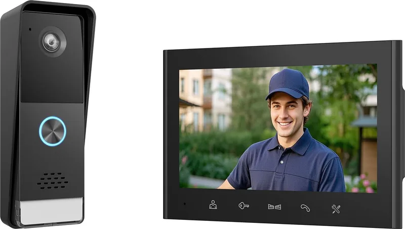 DV700 Video Deur Intercom – 1080P HD Camera – Opnamefunctie – 7 Inch Kleurenscherm von ELRO in Schwarz – Produktfoto