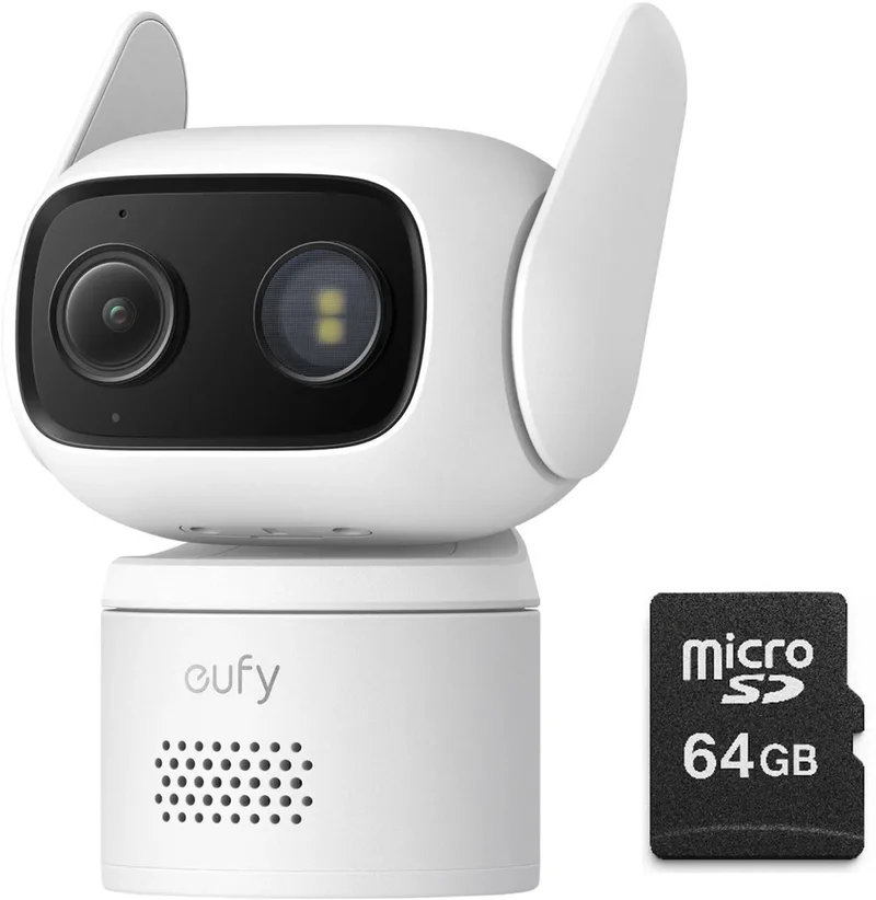 Beveiliging Bedrade Cam C31 - Wit - Kantelbare Beveiligingscamera - Binnen en Buiten + 64GB SD card de eufy en Wit + SD – photo produit