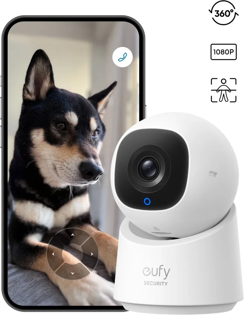 Binnencamera - Indoorcam - Huisdiercamera met app - Petcam - 1080p HD-resolutie - 360° pan en tilt - AI-gebaseerde bewegings - en persoonsdetectie - Compatibel met Alexa en Google Assistant by eufy in C210 – product photo