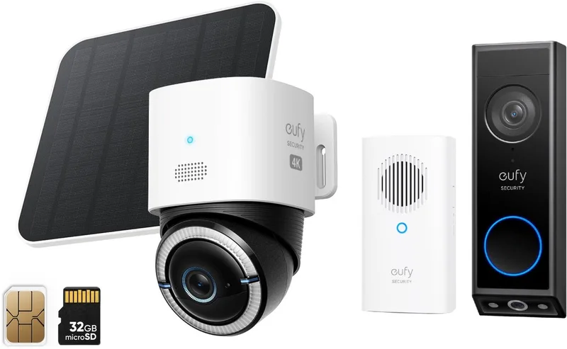 Buitencamera S330 4G LTE – Outdoor Cam + eufy Security E340 Video Deurbel met Chime by eufy in 1*wit + 1 zwart met chime – product photo