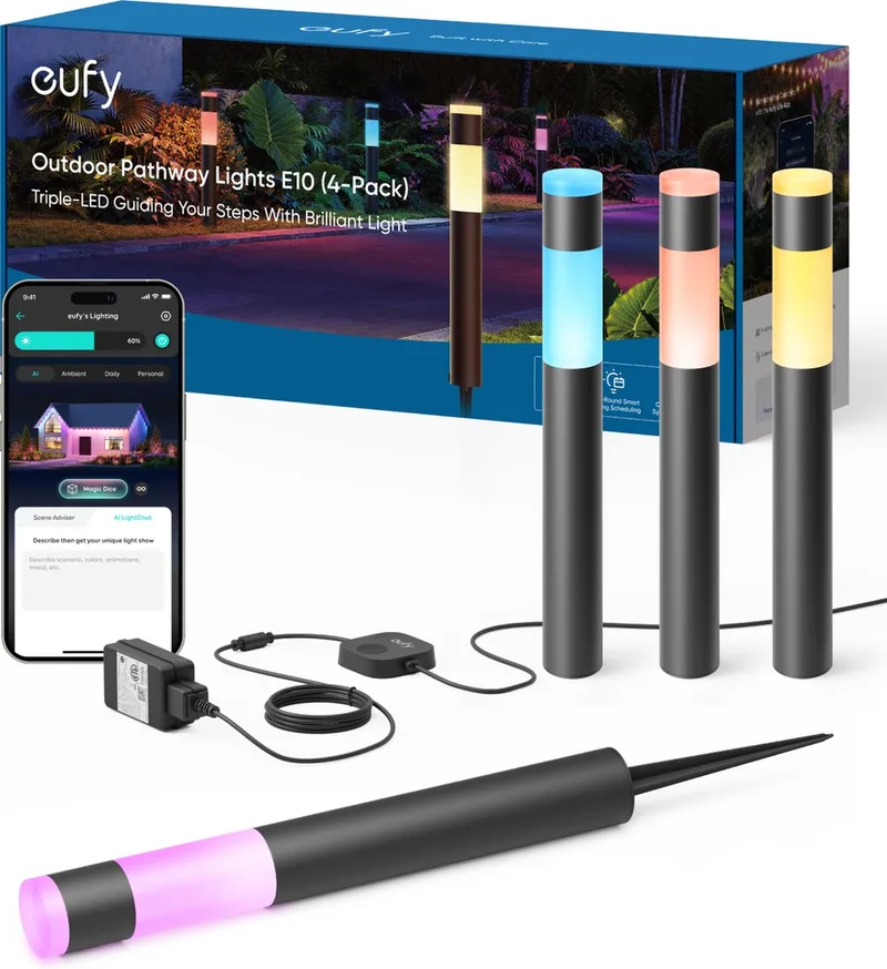 Buitenverlichting Tuinpadverlichting E10 4 pack - Pathway Light - Slimme buitenverlichting met RGBWW LED's - 350 lumen helderheid - IP65 waterdicht - Compatibel met Alexa en Google Assistant by eufy in Multicolour – product photo