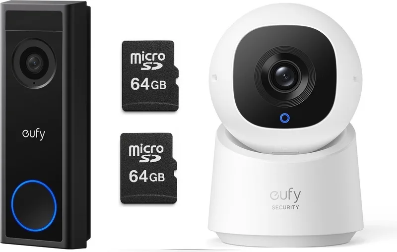 C30 2K Draadloze Video Deurbel 2K FHD - Accu Zwart + eufy Security C220 indoorcam + 2X SD card 64 GB - Bundel van eufy in Zwart – productfoto
