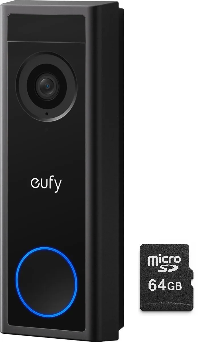 C30 2K Draadloze Video Deurbel 2K FHD - Accu Zwart + SD card 64 GB - geen Homebase nodig - Bundel van eufy in Zwart – productfoto