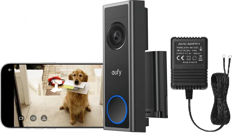 C31 Video Deurbel - Add-on - Video Doorbell - 2K Resolutie - Nachtzicht - Draadloos/Batterij met Hoogwaardige AC/AC Adapter 6 meter kabel by eufy in Black – product photo