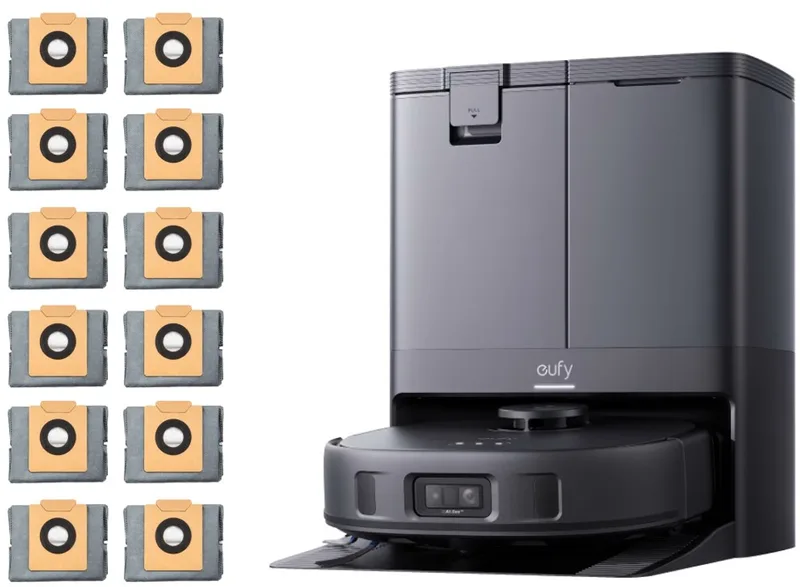 Clean X10 Pro Omni Robotstofzuiger met dweil + eufy antibacteriële en geurverdrijvende stofzuigerzak (12 stuks) de eufy en Noir – photo produit