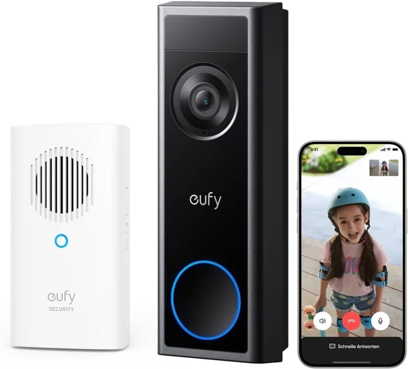 draadloze deurbel met camera C31 & Chime, 2K FHD, Twee stroomopties, Live-videogesprek, Eenvoudige montage, Snel verwisselbare accu, 24/7 opname, zonder ABO-kosten de eufy en Noir – photo produit
