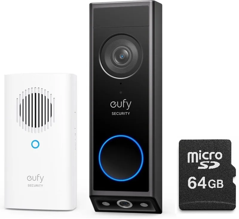 E340 2K Draadloze Video Deurbel Inclusief Chime + SD card 64 GB - Bundelvoordeel by eufy in Black – product photo