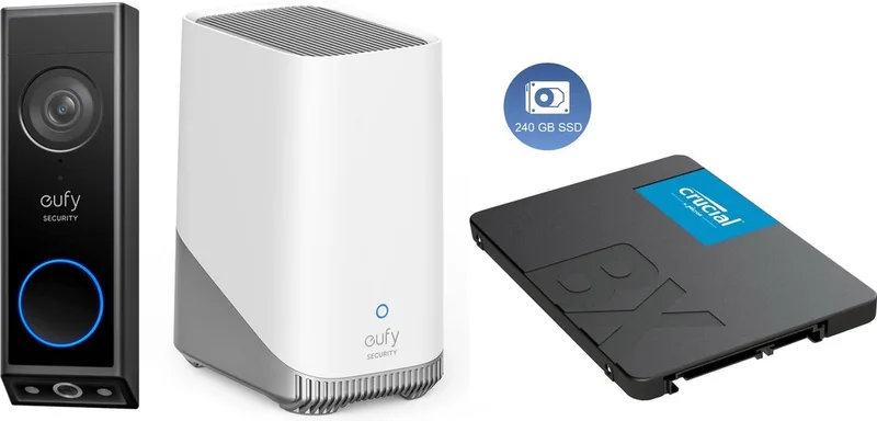 E340 video deurbel + HomeBase 3 S380 + 240GB SSD voor 3 jaar opslag - Bundelvoordeel van eufy in Zwart – productfoto