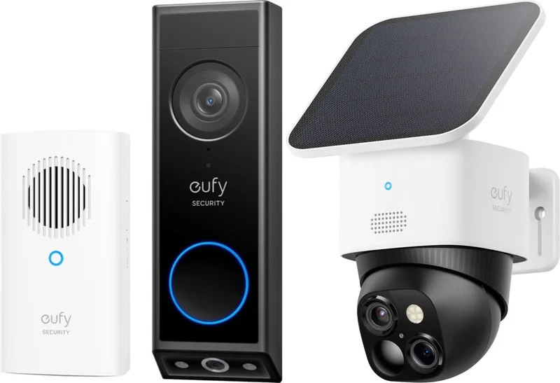 E340 Video Deurbel met Chime + eufy Security S340 Solocamera – SoloCam - Draadloze 3K beveiligingscamera voor buiten met dual-lens, 360° dekking - Bundelvoordeel van eufy in Zwart – productfoto