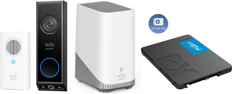 E340 Video Doorbell met chime + HomeBase 3 S380 + 240GB SSD voor 3 jaar opslag - Bundelvoordeel från eufy i Svart – produktbild
