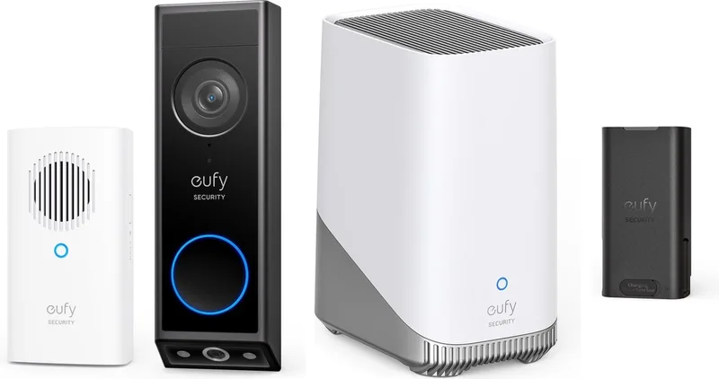 E340 Video Doorbell met chime + HomeBase 3 S380 + Extra accu - Bundelvoordeel van eufy in Zwart – productfoto