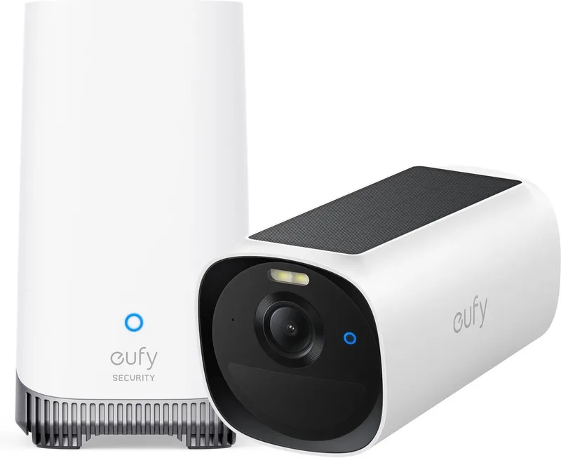 E40 1-CamSet (+HomeBase 3 S380) - draadloze outdoor beveiligings camera op zonne-energie - 2K-resolutie, MaxColor nachtzicht, gezichts herkenning met AI, uitbreidbare lokaleo pslag, geen maandelijkse kosten by eufy in White – product photo
