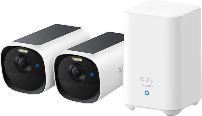 E40 2-Pack & HomeBase 2 - 2K Cameraset met Zonnepaneel by eufy in White – product photo