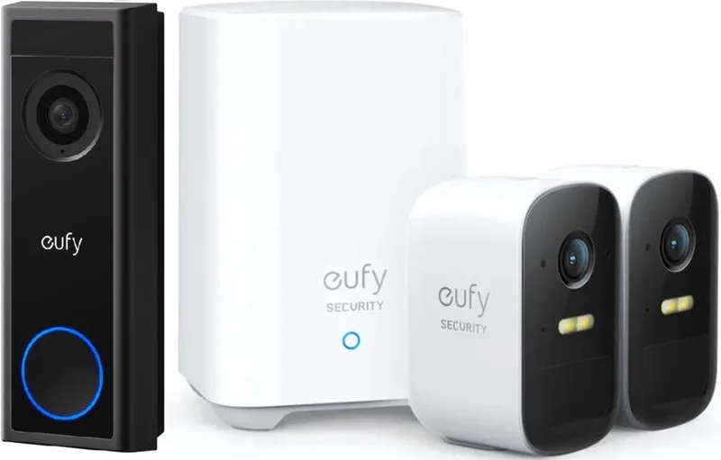 eufy 2K FHD Video Deurbel met Nachtzicht + eufy 2C Draadloze Beveiligingsset - Inclusief Homebase2 en 2 Camera's - Video doorbell Bundel by eufy in White – product photo