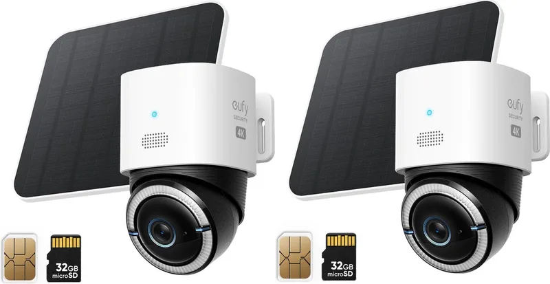 eufy 4G LTE S330 Beveiligingscamera 2-Pack- met WiFi - 4K Pan&Tilt - Volkomen draadloos met zonnepaneel - AI Tracking en 4G verbinding met simkaart de eufy en 2.Wit – photo produit