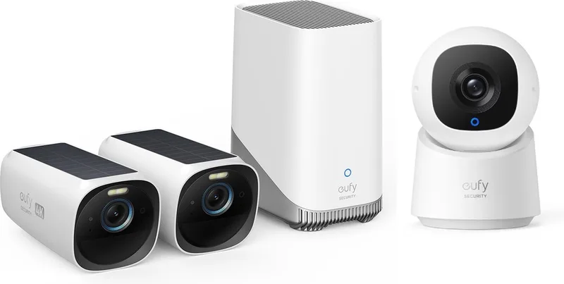 EufyCam 3 4K Draadloze Beveiligingsset - Inclusief Homebase 3 en 2 Solar Camera's + Eufy Indoor Cam C220 - Voordeelbundel by eufy in White – product photo