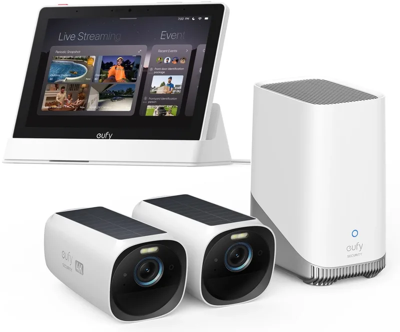 eufyCam 3 Buitencamera's, 2 Pack inclusief HomeBase 3 + Smart Display E10 - Bundelvoordeel van eufy in Wit – productfoto