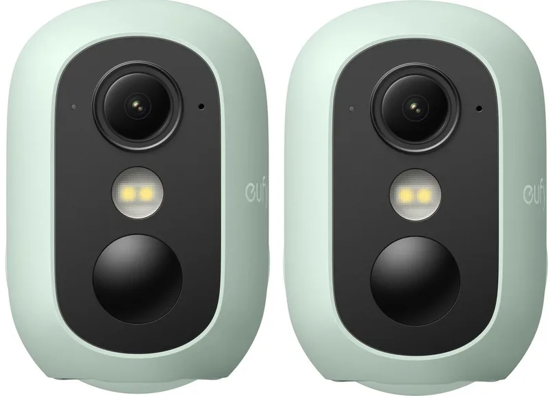 eufyCam C35 - 2 stuks , Draadloze Beveiligingscamera, Voor Buiten en Binnen, Magnetische Bevestiging, Kleurennachtzicht, Lokale Opslag, Geen Maandelijkse Kosten, IP67, Gezichtsherkenning van eufy in Groen – productfoto
