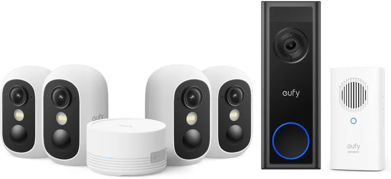 eufyCam C35 4-Cam Kit, Draadloze Beveiligingscamera Voor Buiten en Binnen + eufy Video Doorbell C30 + Chime - Bundel by eufy in White – product photo