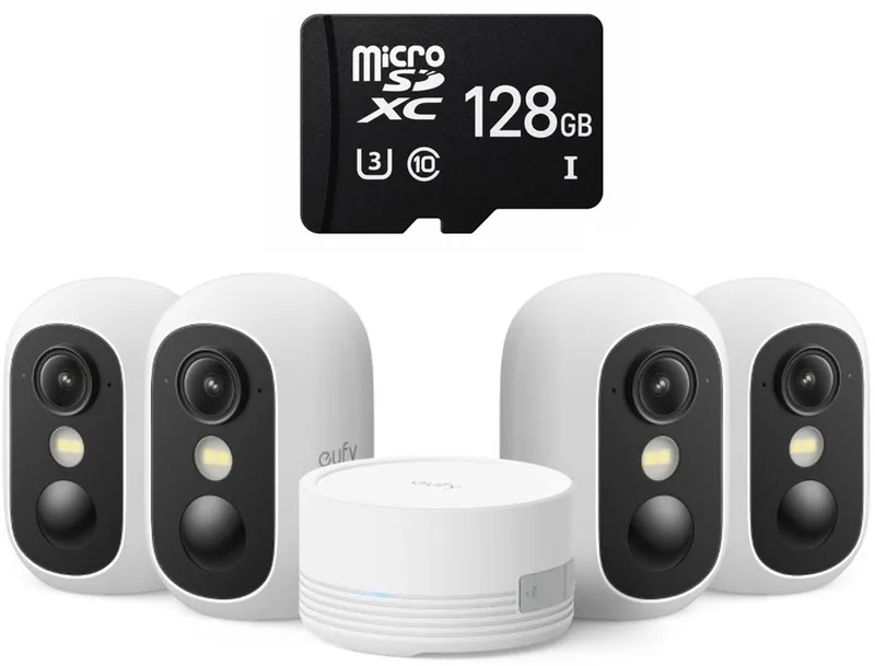 eufyCam C35 4-Cam Kit, Draadloze Beveiligingscamera Voor Buiten en Binnen + SAMSUNG MicroSDXC 128GB PRO - Bundel van eufy in Wit – productfoto