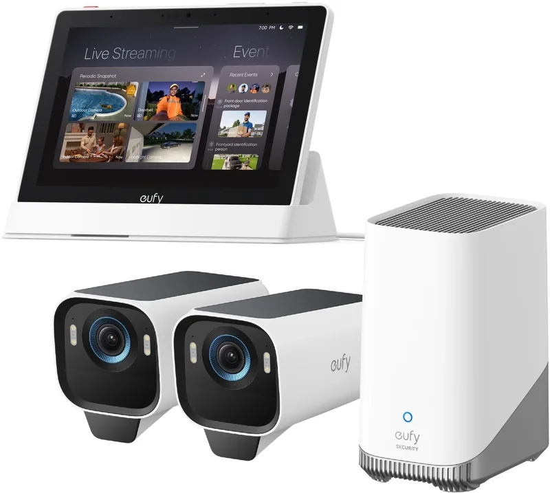 eufyCam S3 Pro MaxColor Vision 4K 2-Cam Set inclusief Homebase 3 + Smart Display E10 - Bundelvoordeel de eufy en Blanc – photo produit